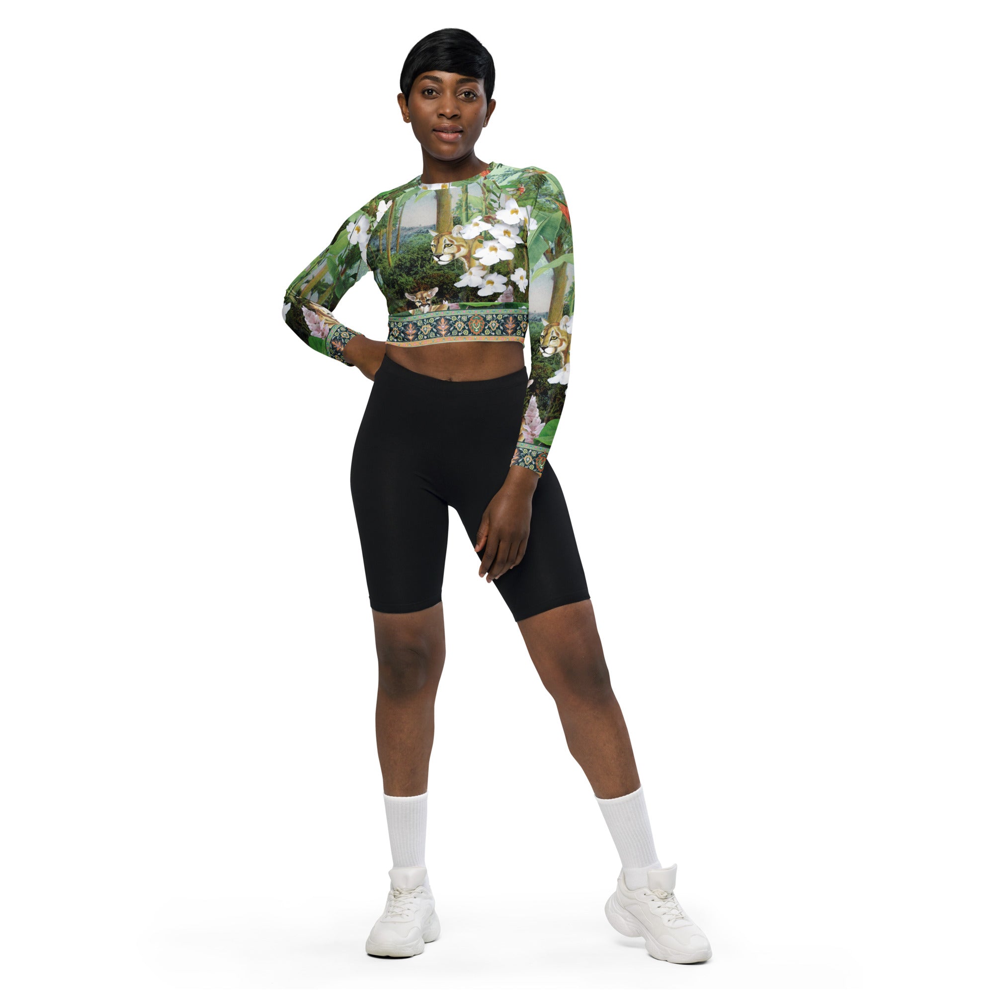 Nike all over print store long sleeve crop top